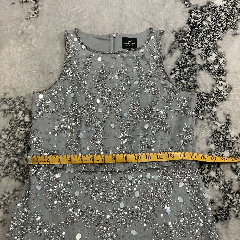 Adrianna Papell Beaded Sequin Cocktail Dress Gray Sleeveless Womens Size 8 - Picture 4 of 15